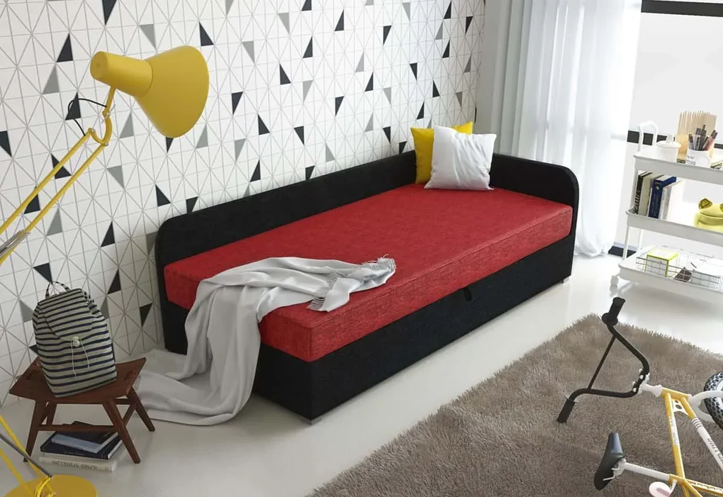 Čalúnená posteľ UNO + rošt + matrac, 80x200, Sawana21/05, pravý roh