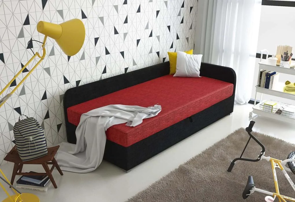 Čalúnená posteľ UNO + rošt + matrac, 90x200, Sawana21/05, pravý roh