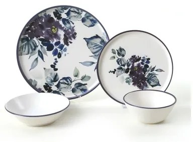 Jedálenská súprava 24 ks biela/modrá/keramika