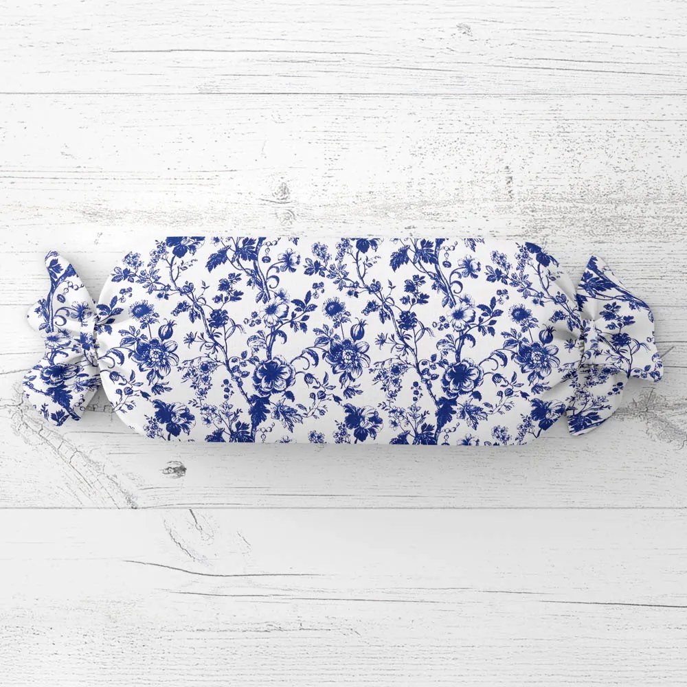Biante Vankúš valec bonbon Sandra SA-639 Modré kvety na bielom 15x40 cm