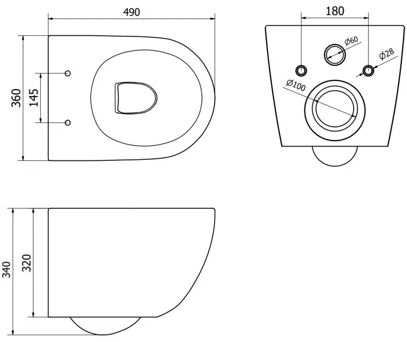 Mexen Lena, závesná WC misa 490x360x340 mm, Rimless Tornádo + WC sedadlo z duroplastu, čierna matná, 30221085T