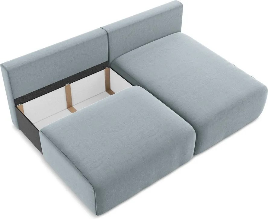 Modrá zamatová rozkladacia/s úložným priestorom rohová pohovka (pravý roh/s leňoškou) Kalena – Makamii