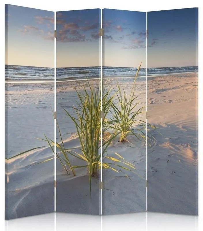 Ozdobný paraván, Fialové světlo nad pláží - 145x170 cm, štvordielny, obojstranný paraván 360°