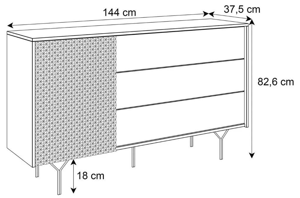 KOMODA KAREEM SO ŠUPLÍKMI ČIERNA 144 cm