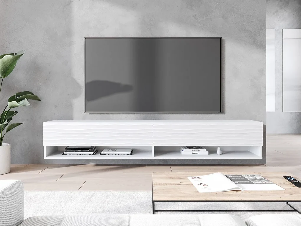 TV stolík/skrinka Adenik 180 MDF, Farby: čierny grafit / čierna fala, Osvetlenie: osvetlenie LED RGB - farebné