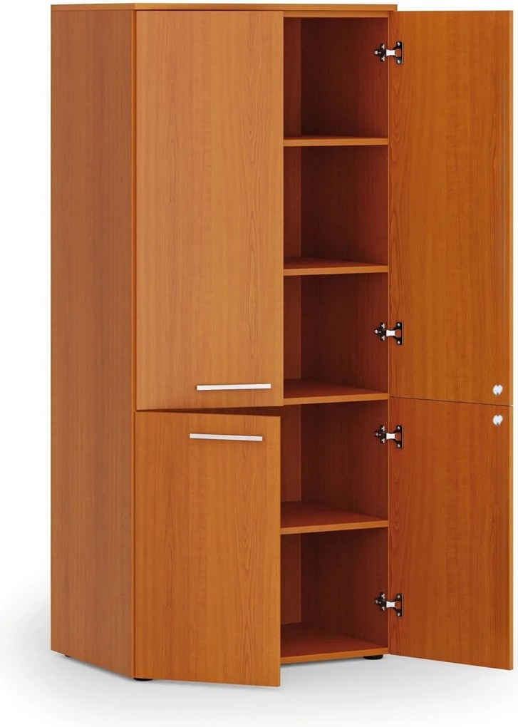 Kancelárska policová skriňa PRIMO WOOD, polené dvere, 800 x 500 x 1781 mm, čerešňa