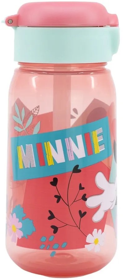 Plastová fľaša na pitie so slamkou a viečkom Minnie Mouse - 510 ml