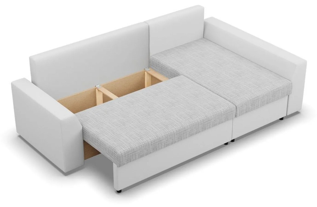 Rohová rozkladacia sedacia súprava PAUL látka v kombinácii s eko-kožou Pravá Sivá/biela