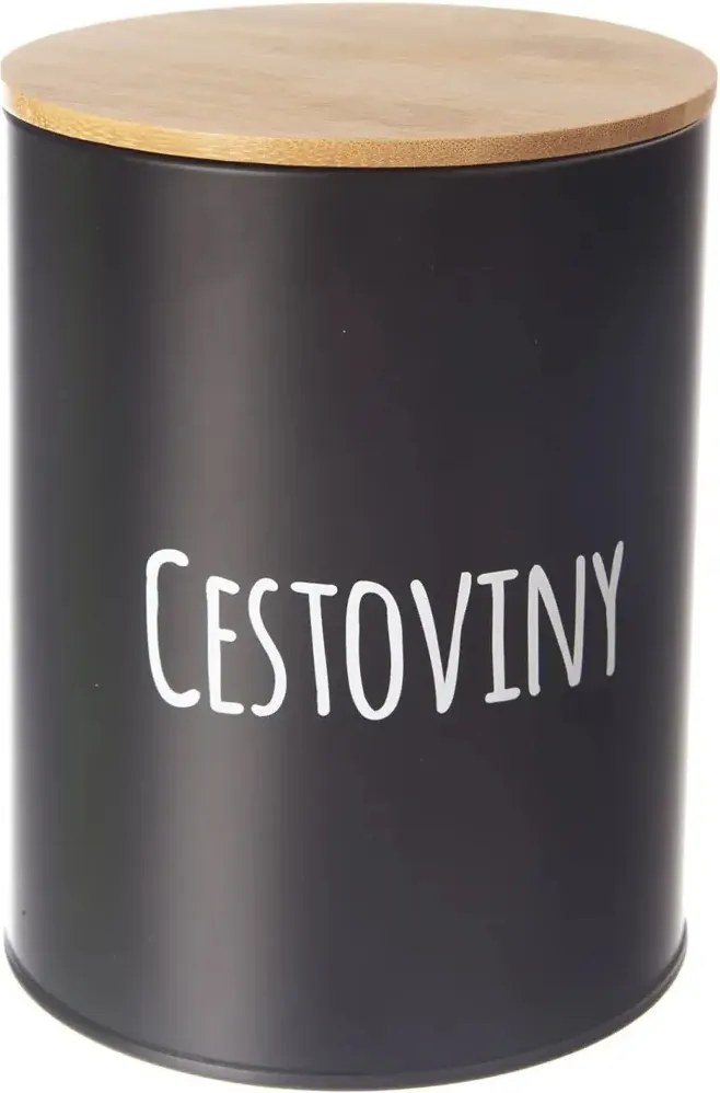Orion Dóza na potraviny, plechová, černá, s bambusovým víkem, 2,3l, Cestoviny SK