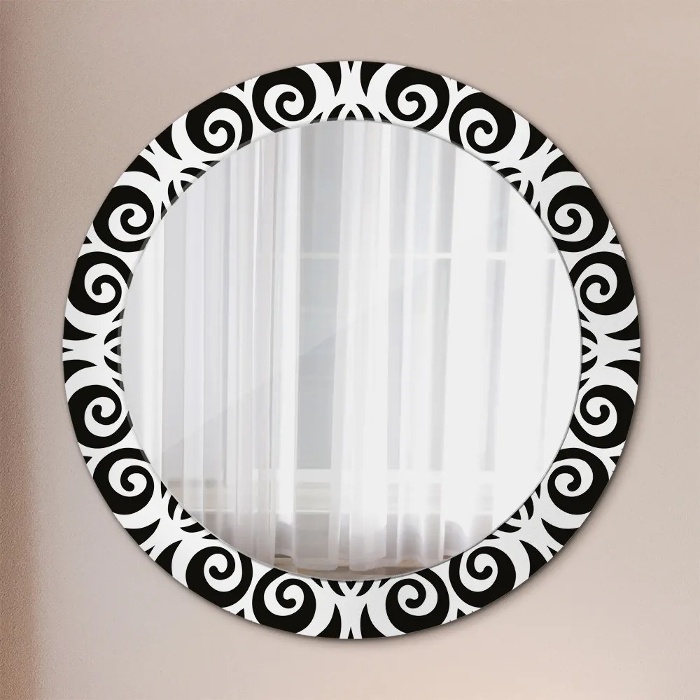 Okrúhle ozdobné zrkadlo Čierna geometrická ozdoba fi 70 cm