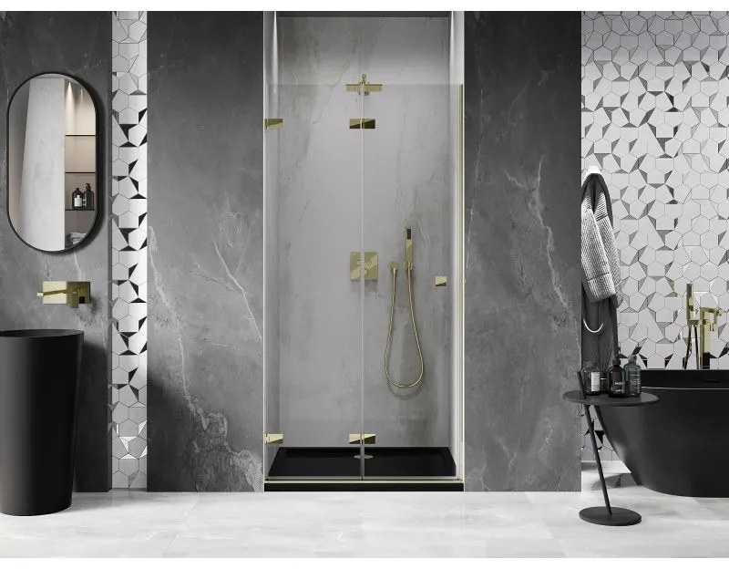 Mexen, Mexen Lunar-F skladacie ľavé sprchové dvere 80 cm, transparentné, zlaté - 836-080-000-50-00-L