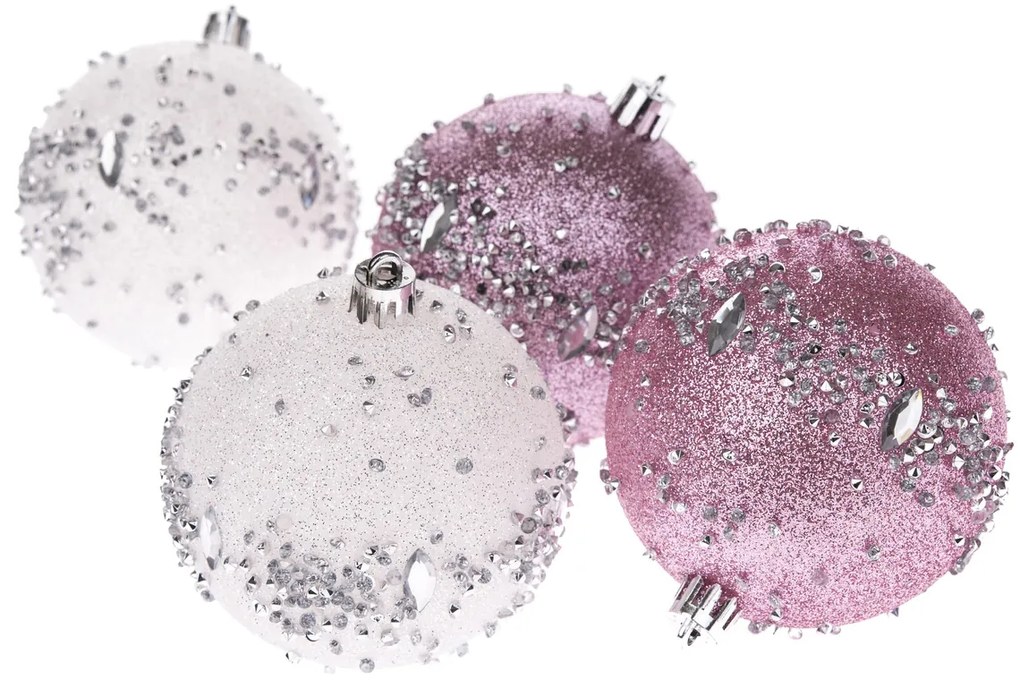 Súprava vianočných ozdôb Silver Glitter, 4 ks, pr. 8 cm, plast