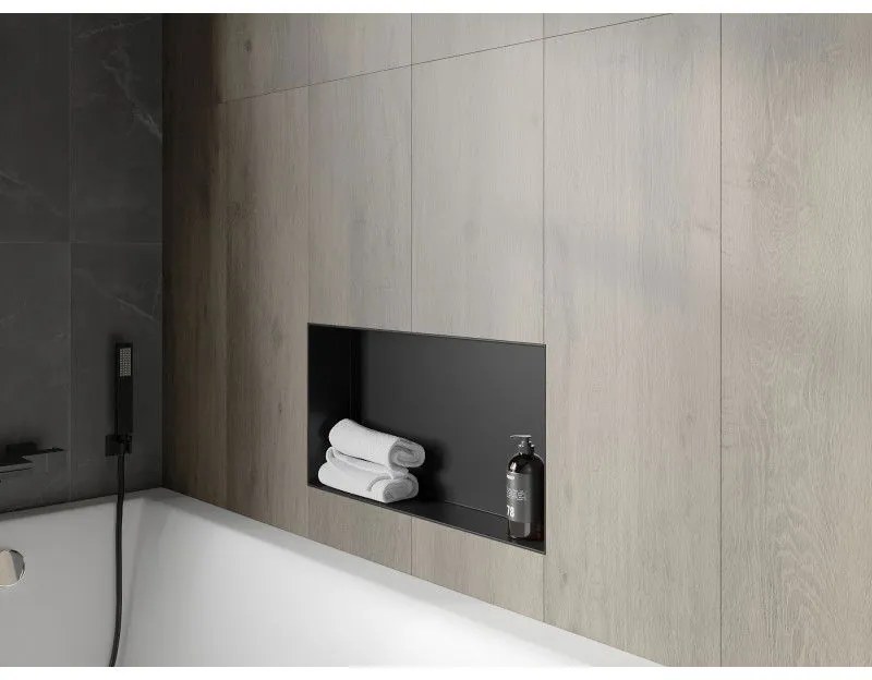 Mexen X-Wall-NR, polička na zapustenie pod obklad bez goliera 60 x 30 cm, čierna matná, 1971603010