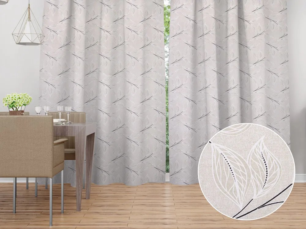 Biante Dekoračný záves Leona LN-164 Popínavé lístky na režnom 130x260 cm