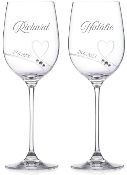 Svadobné poháre na víno Diamante Romance, 2 ks