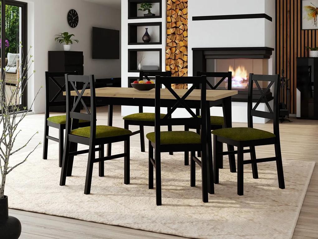 Stôl so 6 stoličkami - AL43, Morenie: dub artisan L, Poťahové látky: 25x - Paros 2, Farby nožičiek: biela