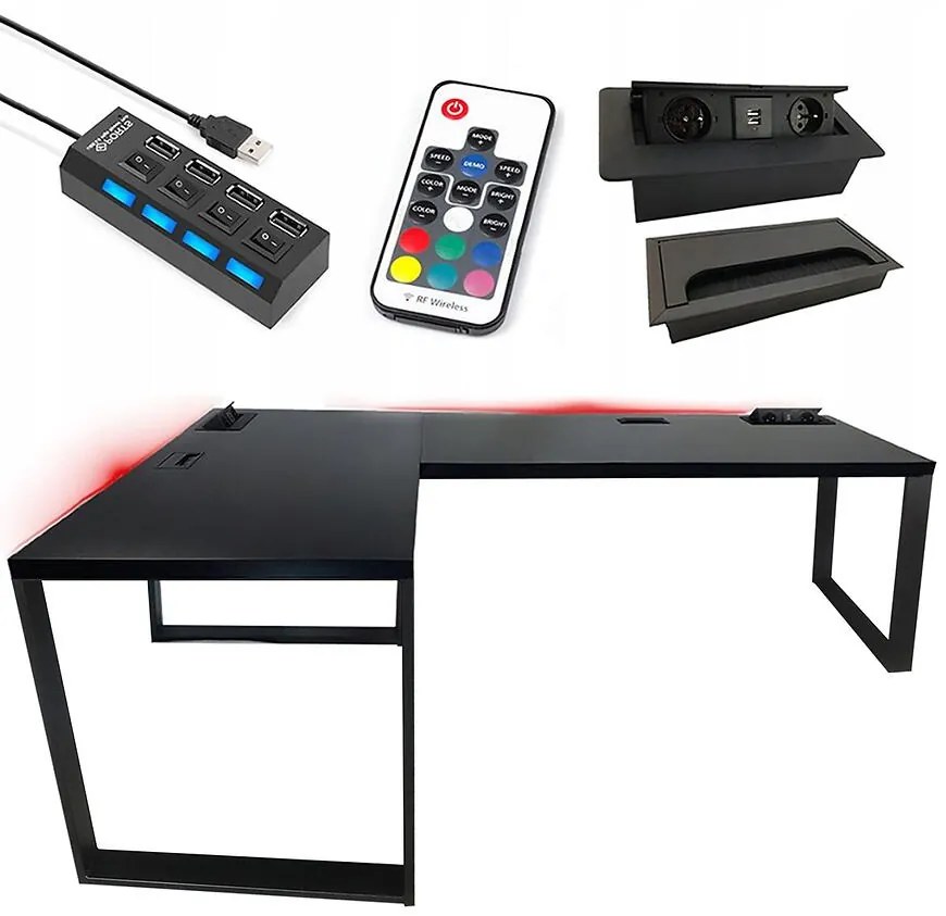 Písací Stôl Roh. Loft Top Čierna 180x120x3,6 Model 3