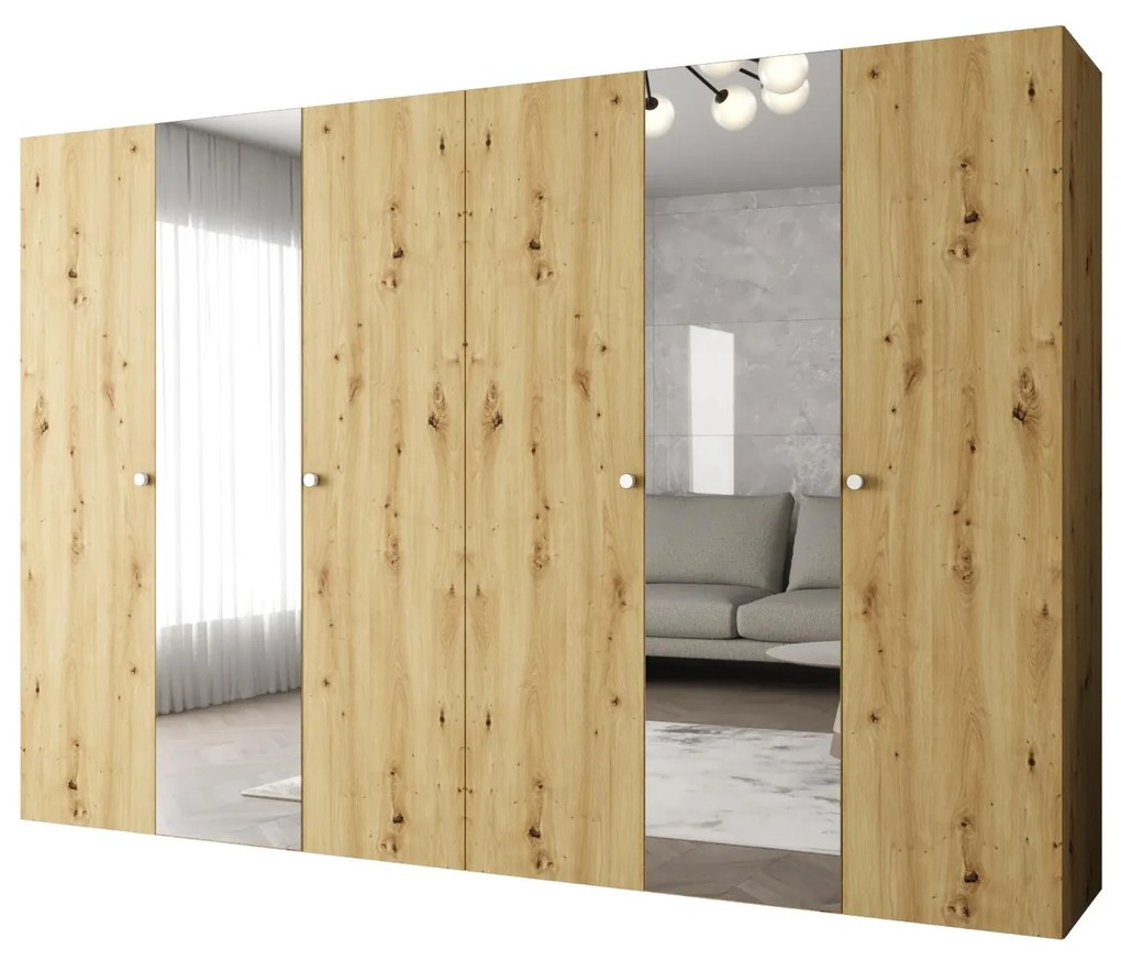 Šatníková skriňa 300 cm Parna 2 (dub artisan + strieborná). Akcia -20%. Vlastná spoľahlivá doprava až k Vám domov. 1125955