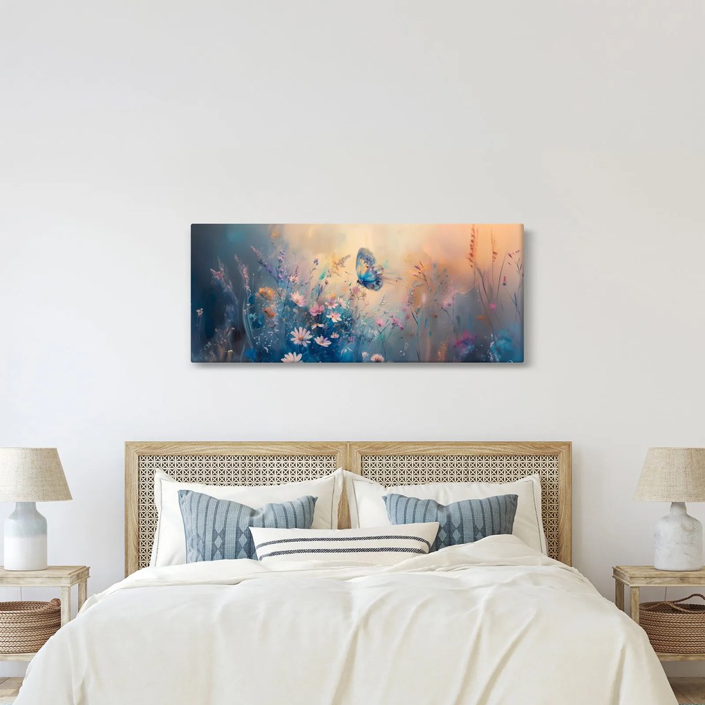 Obraz - Lúka s motýľom (120x50 cm)