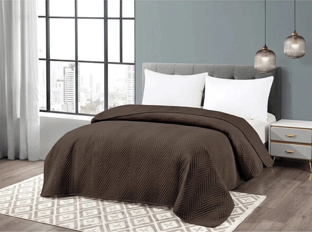 Zamatový prehoz na posteľ ARROW VELVET, tmavohnedý Rozmer: 170 x 210 cm