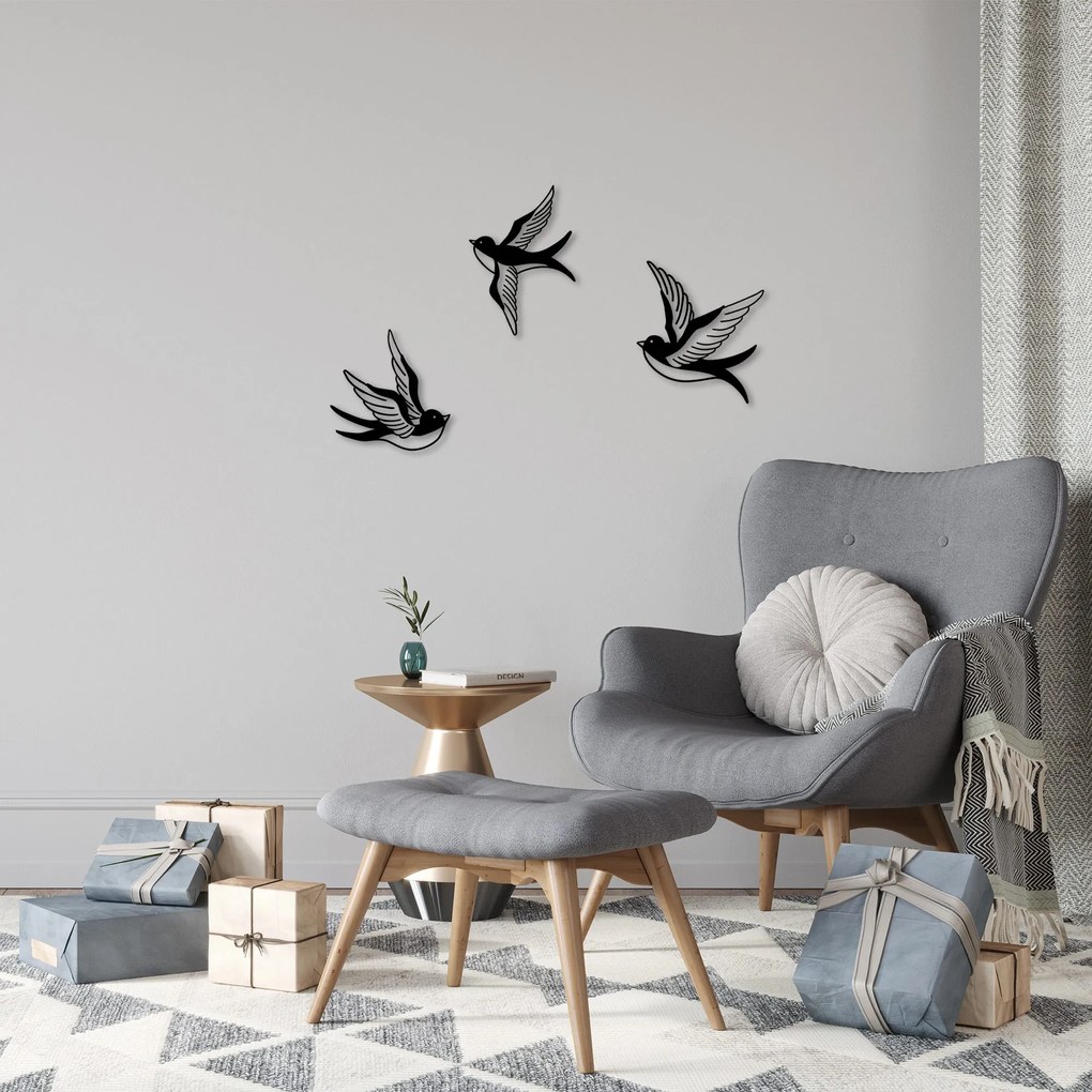 Nástenná kovová dekorácia Horskí vtáci čierna