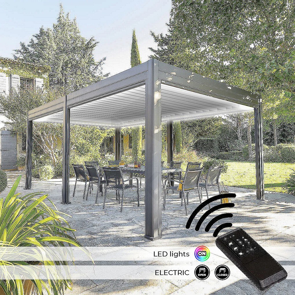 DEOKORK Záhradný hliníkový altánok elektrický MEGAN 6x3,6 m (grafit) 6 x 3,6 m