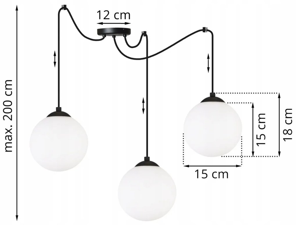 Závesné svietidlo FLORENCE SPIDER, 3x biele sklenené tienidlo