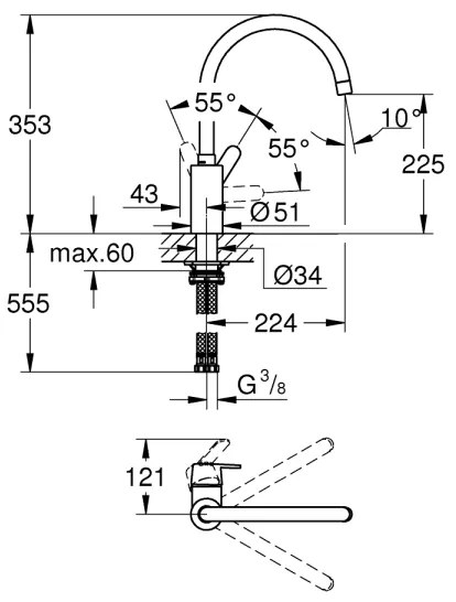 GROHE 31494001 - Drezová batéria GET, lesklý chróm
