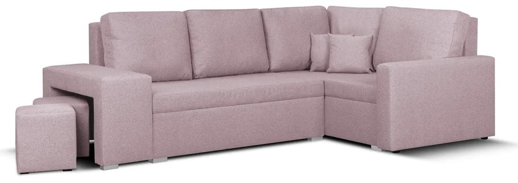 Rohová sedacia súprava s funkciou spania MODO2 s taburetkami Ružová