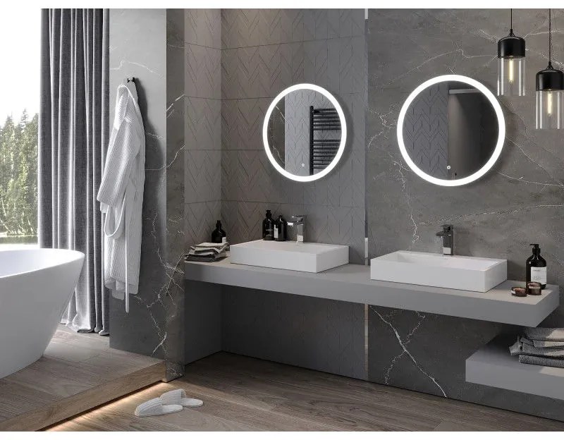 Mexen Oro, okrúhle LED podsvietené kúpeľňové zrkadlo 60 cm, 6000K, vykurovacia podložka proti zahmlievaniu, 9824-060-060-611-00