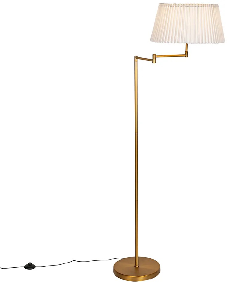 Stojaca lampa bronzová s bielym skladaným tienidlom a nastaviteľným ramenom - Ladas Deluxe