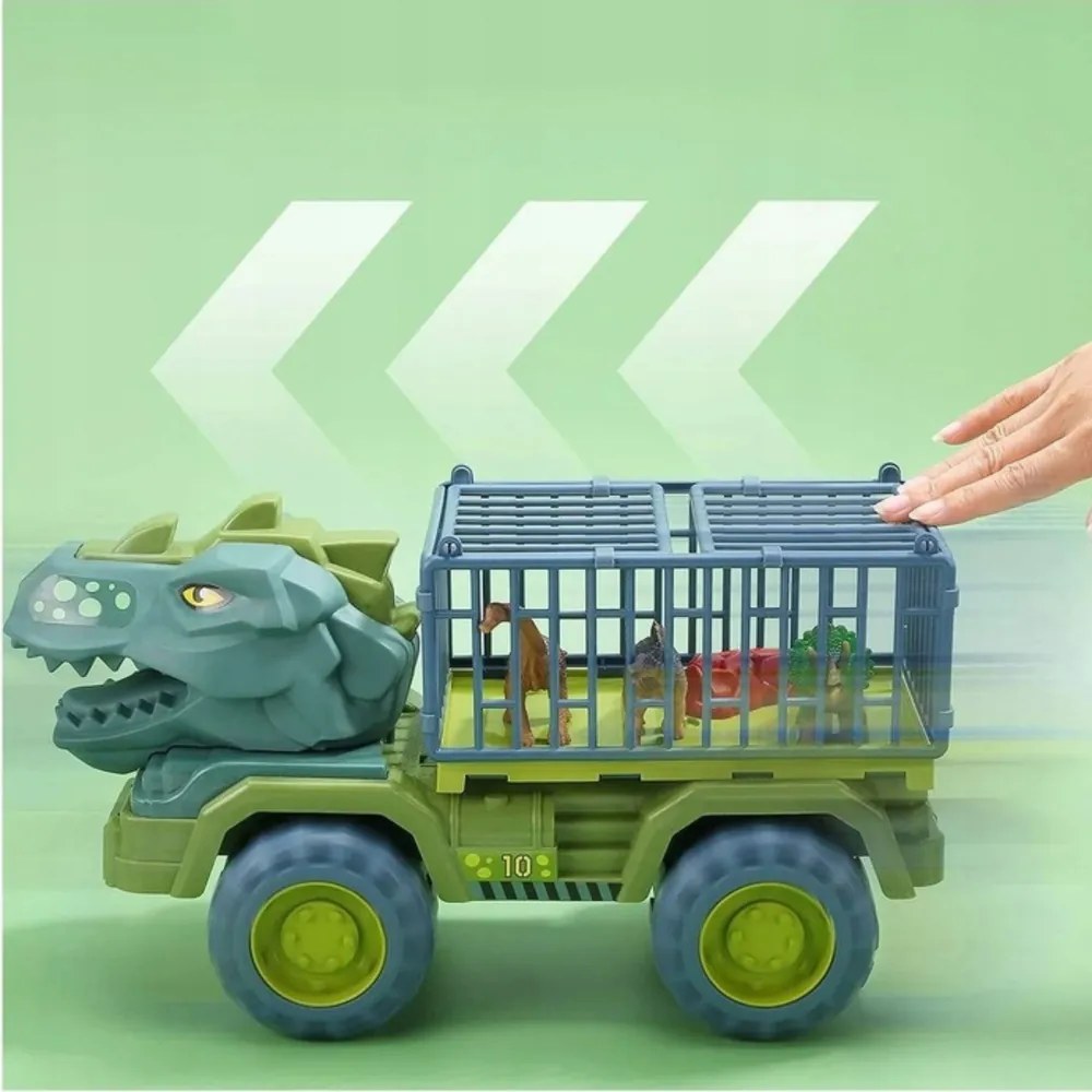 LEAN Toys Autíčko Transporter Nákladné auto Dinosaury Figúrky zelené 15 ks.