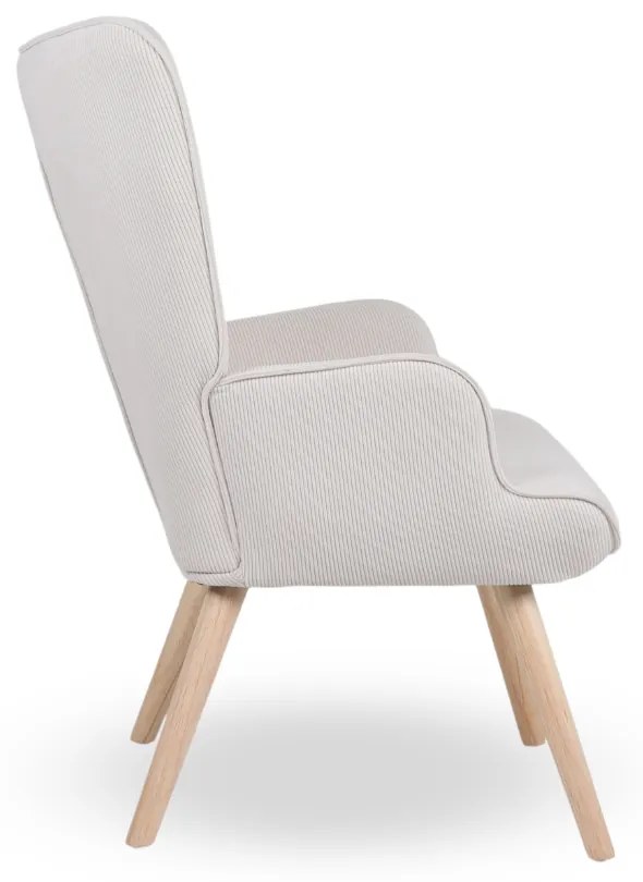 Kreslo ušiak CORDU + taburet — masív, manšestr, prírodná / krémová