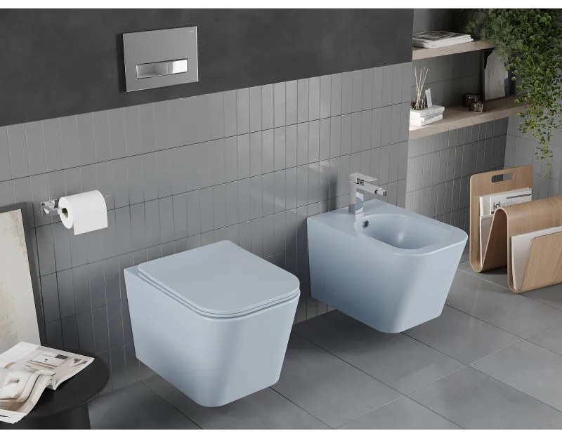 Mexen Teo, závesné WC Rimless s WC doskou slim, duroplast, šedá-modrá matná, 30854069