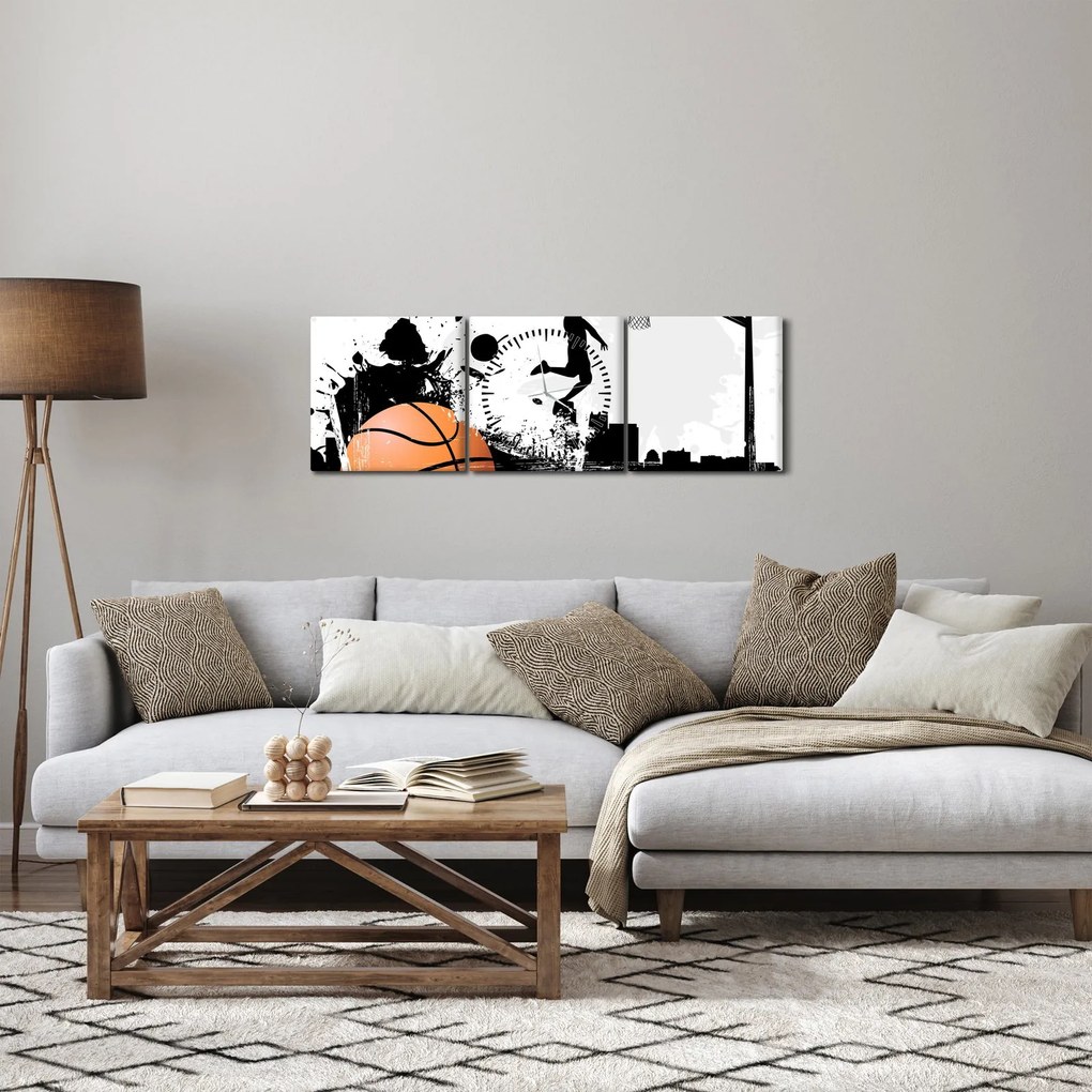 Obraz - Hráč basketbalu (s hodinami) (90x30 cm)