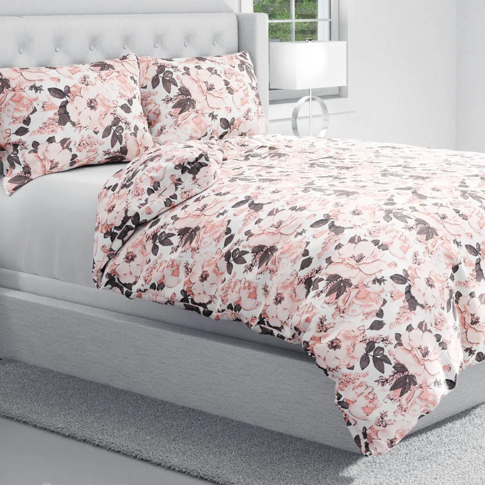 Biante Bavlnené posteľné obliečky Sandra SA-549 Ružové ruže a puky na bielom Predĺžené 140x220 a 70x90 cm