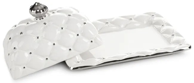 Dekoračný podnos s vekom ADORE 04 biely / strieborný