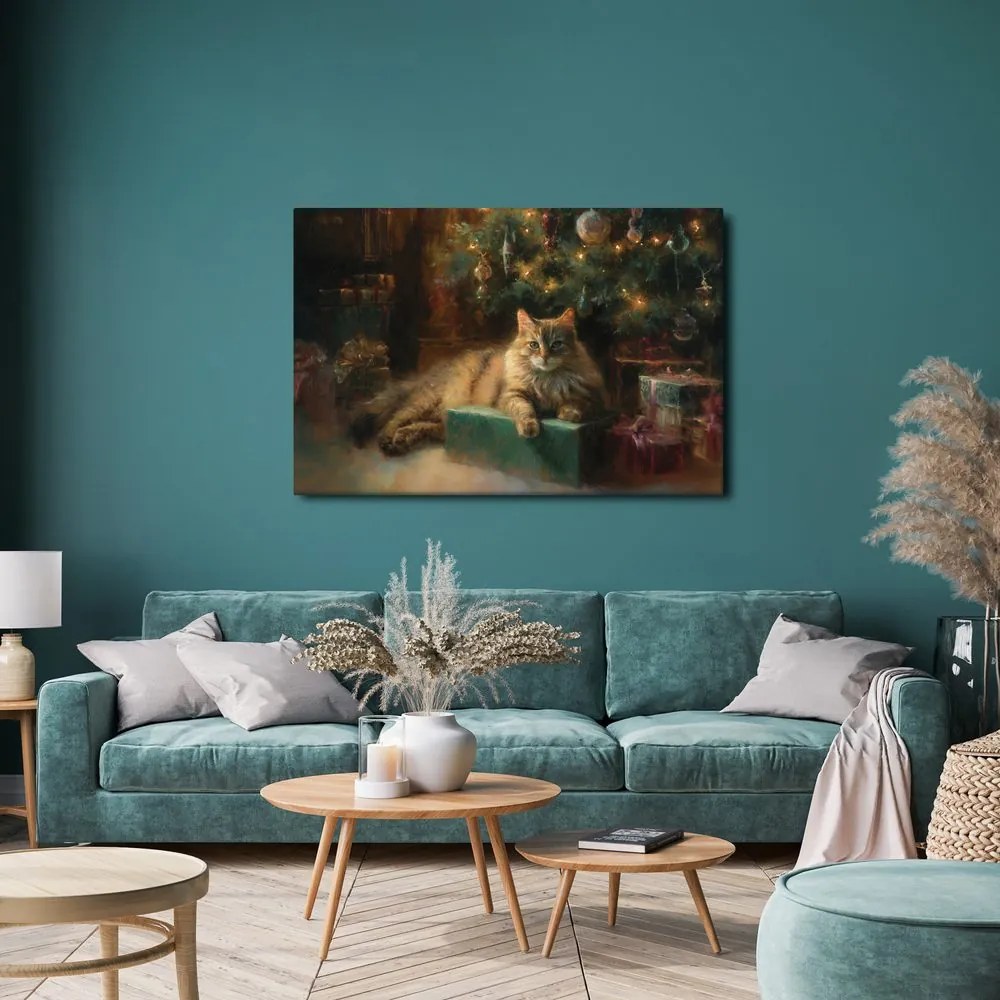 Obraz vianočne ladená mačka pri stromčeku