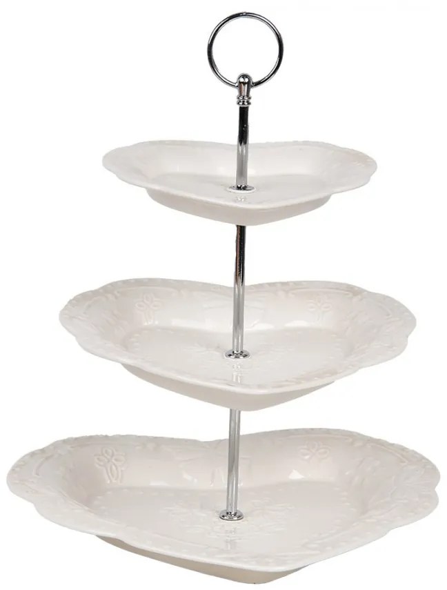 3 poschodový keramický etažér s taniermi v tvare srdca - Ø 26*31 cm