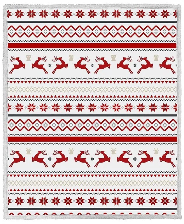 2x Vianočná biela baránková deka z mikroplyšu RETRO CHRISTMAS 160x200 cm