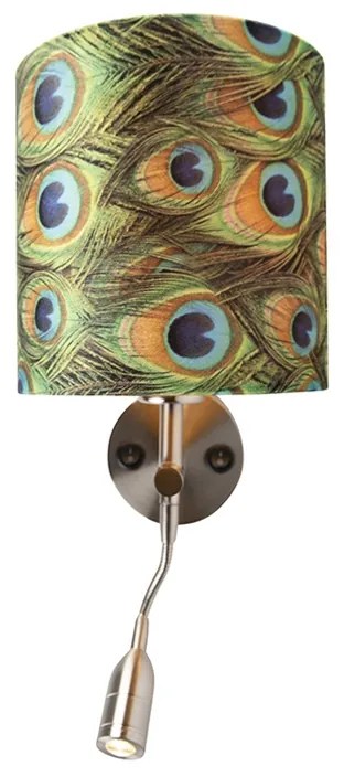 Moderná nástenná lampa oceľ s lampou na čítanie a zamatovým tienidlom 20/20/20 Peacock - zlatá