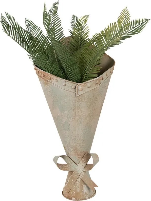 Zelený antik kovový nástenný držiak na kvety - 31*23*32 cm