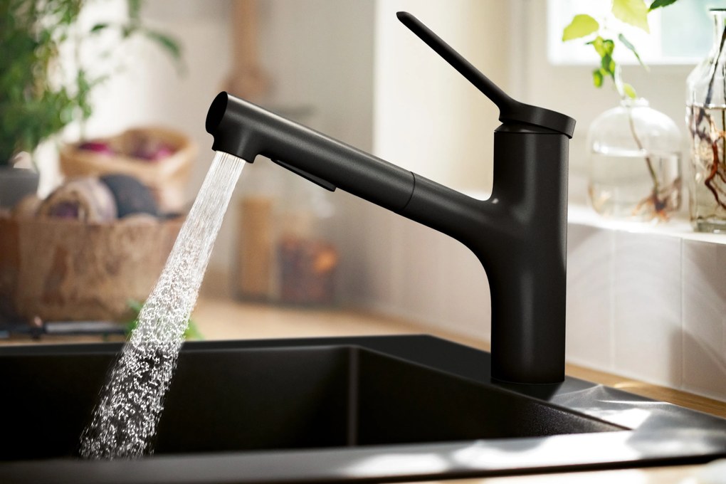 Hansgrohe Zesis M33, páková kuchynská batéria 150, vyťahovacia sprška, 2jet, čierna matná, HAN-74820670