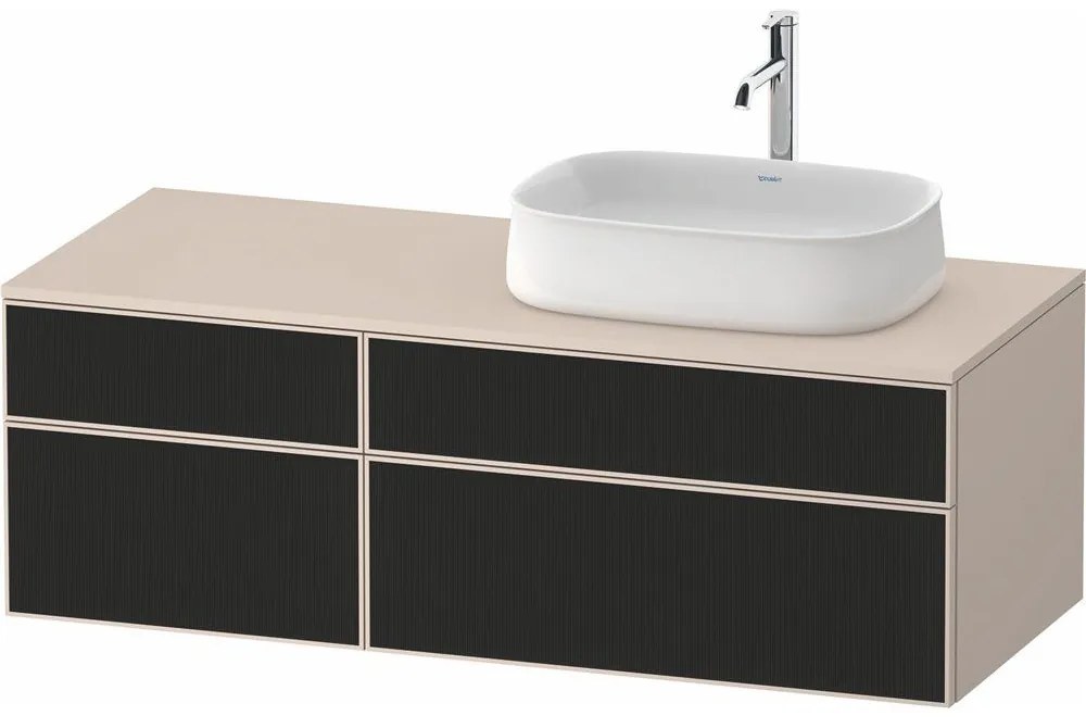 DURAVIT Zencha závesná skrinka pod umývadlo na dosku (umývadlo vpravo), 4 zásuvky, 1300 x 550 x 442 mm, čierna líniová štruktúra/taupe super matná, ZE4827063830000