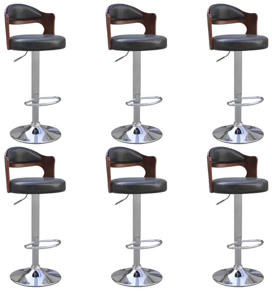 vidaXL Barové stoličky 6 ks, rám z ohýbaného dreva, umelá koža, čierne
