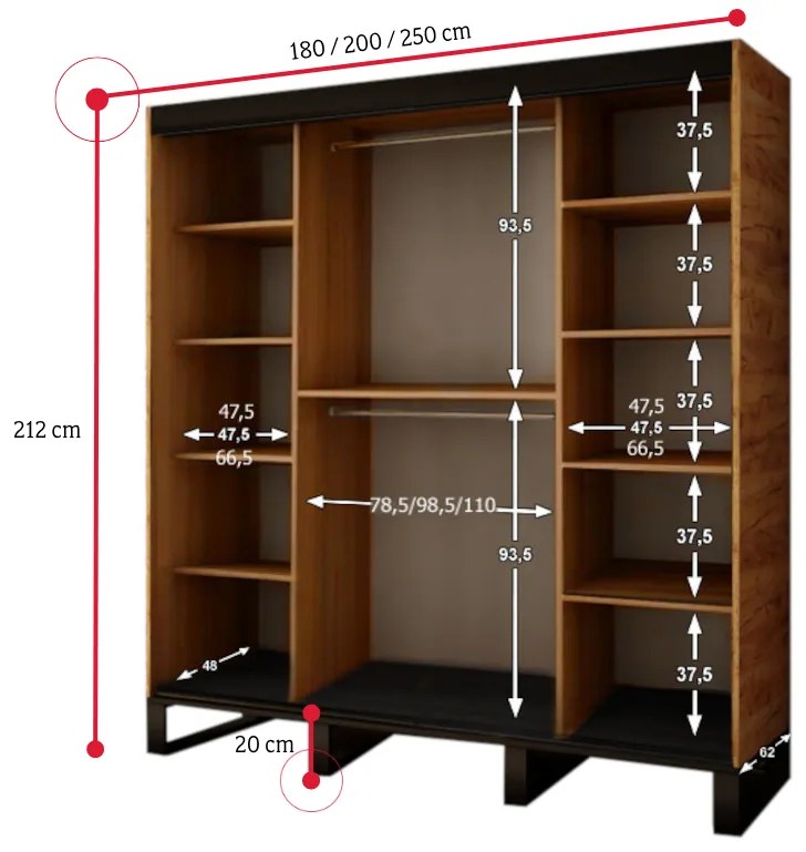 Posuvná skriňa LIFT V2 180, 180x212x62, dub kraft zlatý/čierna