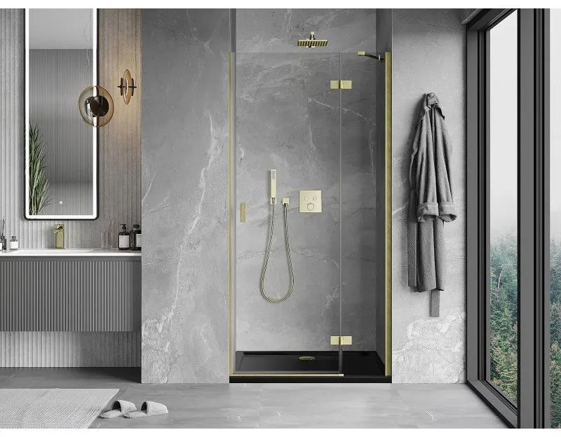 Mexen Mist-H, 1-krídlové sprchové dvere pravé 90 cm, číre sklo, zlatý matný profil, 8A5-090-000-55-00-P