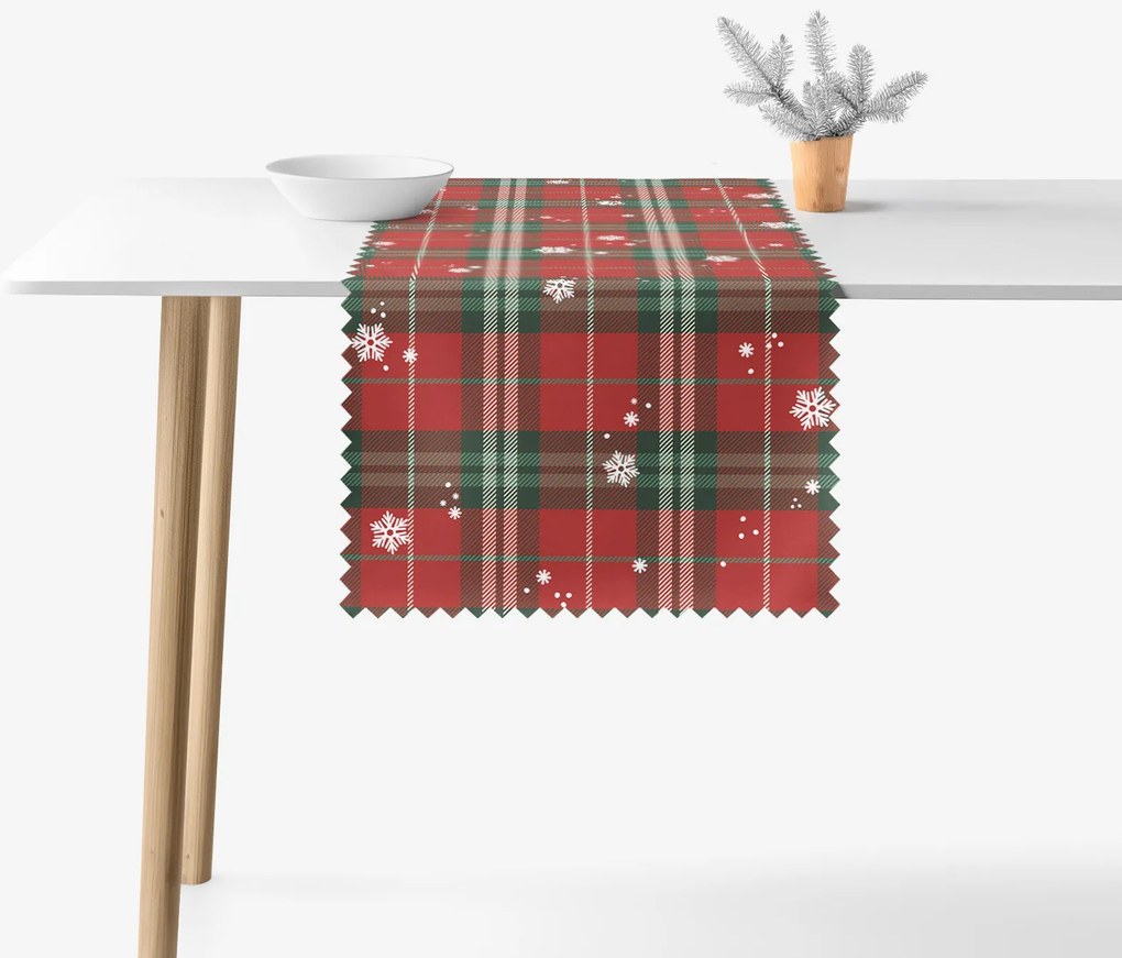 Goldea behúň na stôl teflónový - červené káro s vločkami 50x120 cm