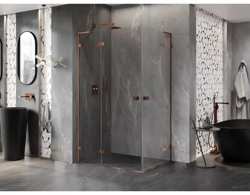 Mexen Lunar, L Duo výklopný sprchový kút 120 x 85 cm, 8mm číre sklo, profil ružové zlato, 834L-120L-085P-60-00