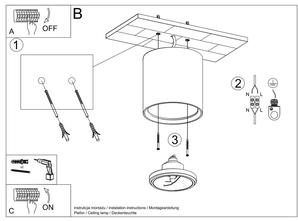 Stropné svietidlo Kalu, 1x biele kovové tienidlo